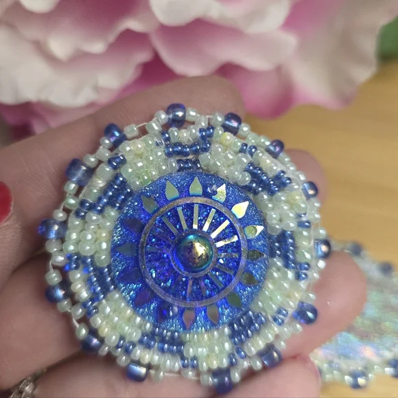 Blue and White Handcrafted Beaded Earrings - Picture 3 of 3